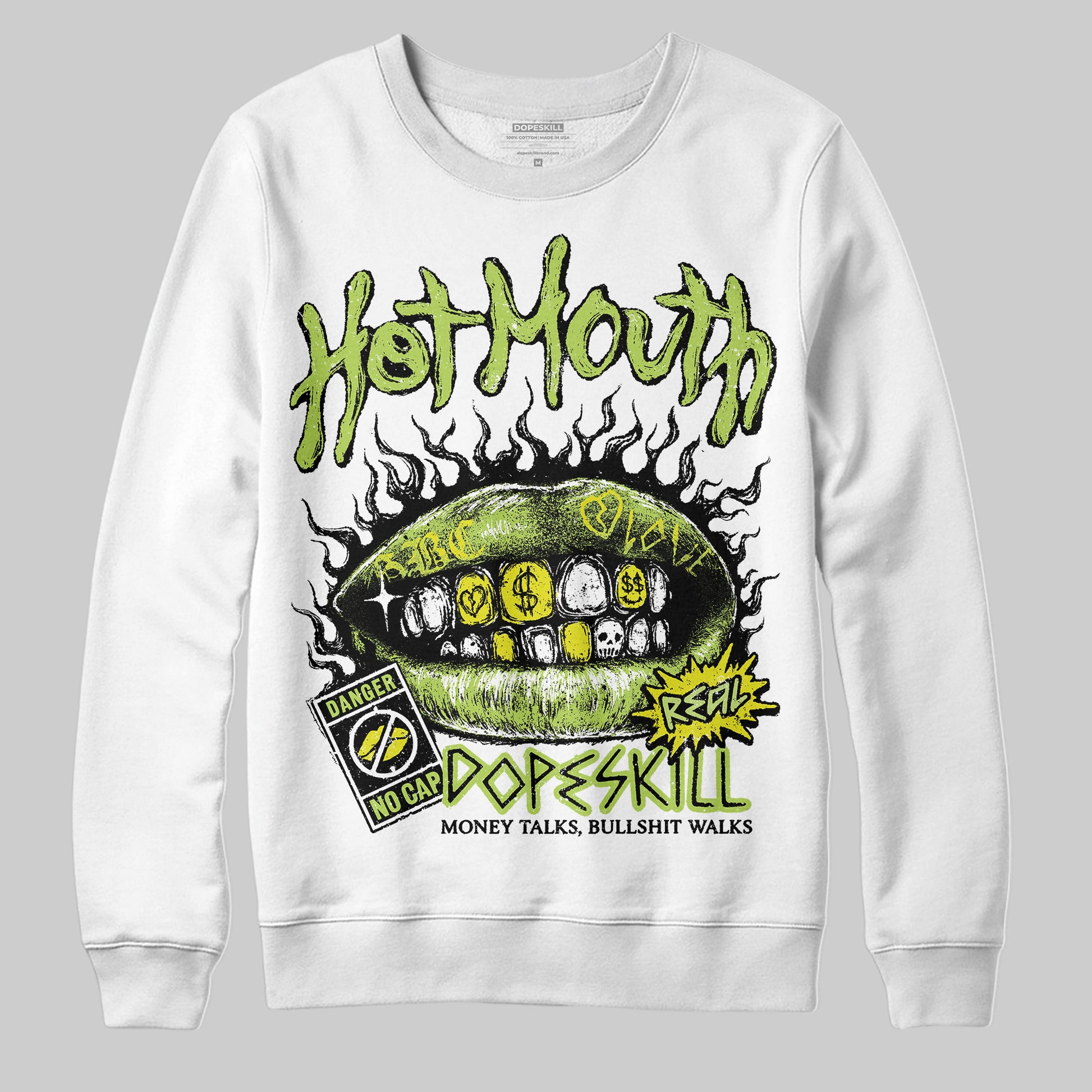 Jordan 13 Retro Bright Cactus DopeSkill Sweatshirt Hot Mouth Graphic Streetwear - White 