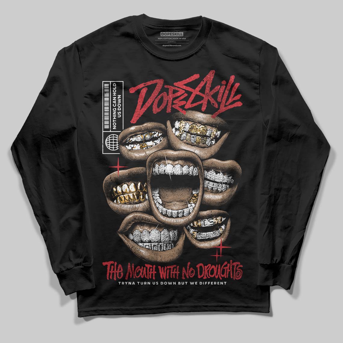 Jordan 1 High OG “Ruby” DopeSkill Long Sleeve T-Shirt The Mouth With No Droughts Graphic Streetwear - black