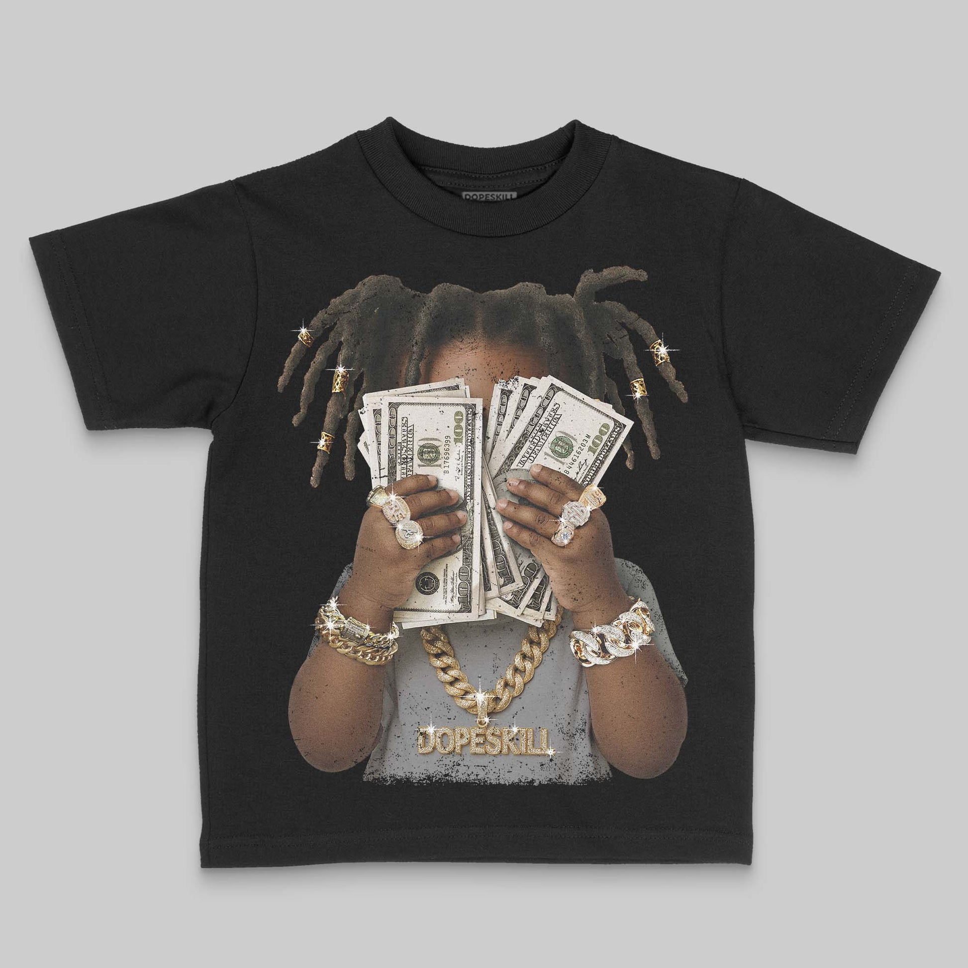 Jordan 5 Retro Wolf Grey (2026) DopeSkill Toddler Kids T-shirt Rich Youth Graphic Streetwear - black