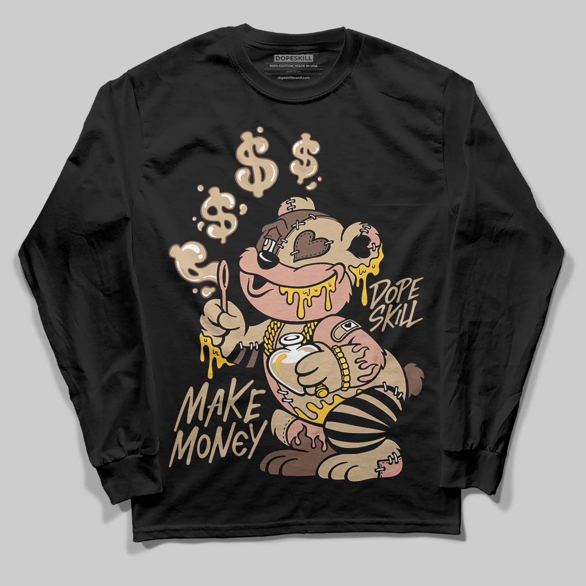 TAN Sneakers DopeSkill Long Sleeve T-Shirt Make Money Graphic Streetwear - Black