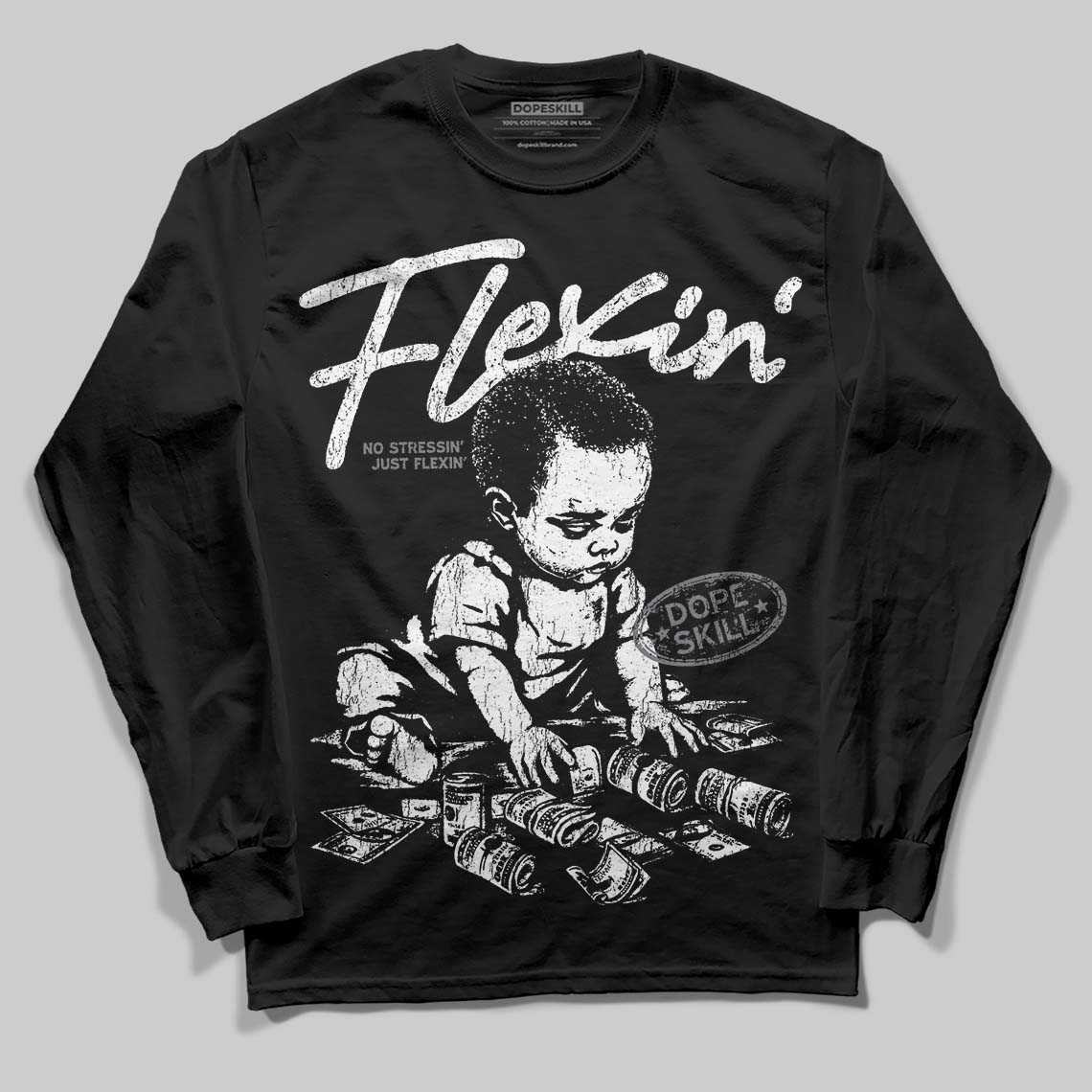 Jordan 9 Retro 'Flint Grey' 2026 DopeSkill Long Sleeve T-Shirt Flexin' Graphic Streetwear - Black