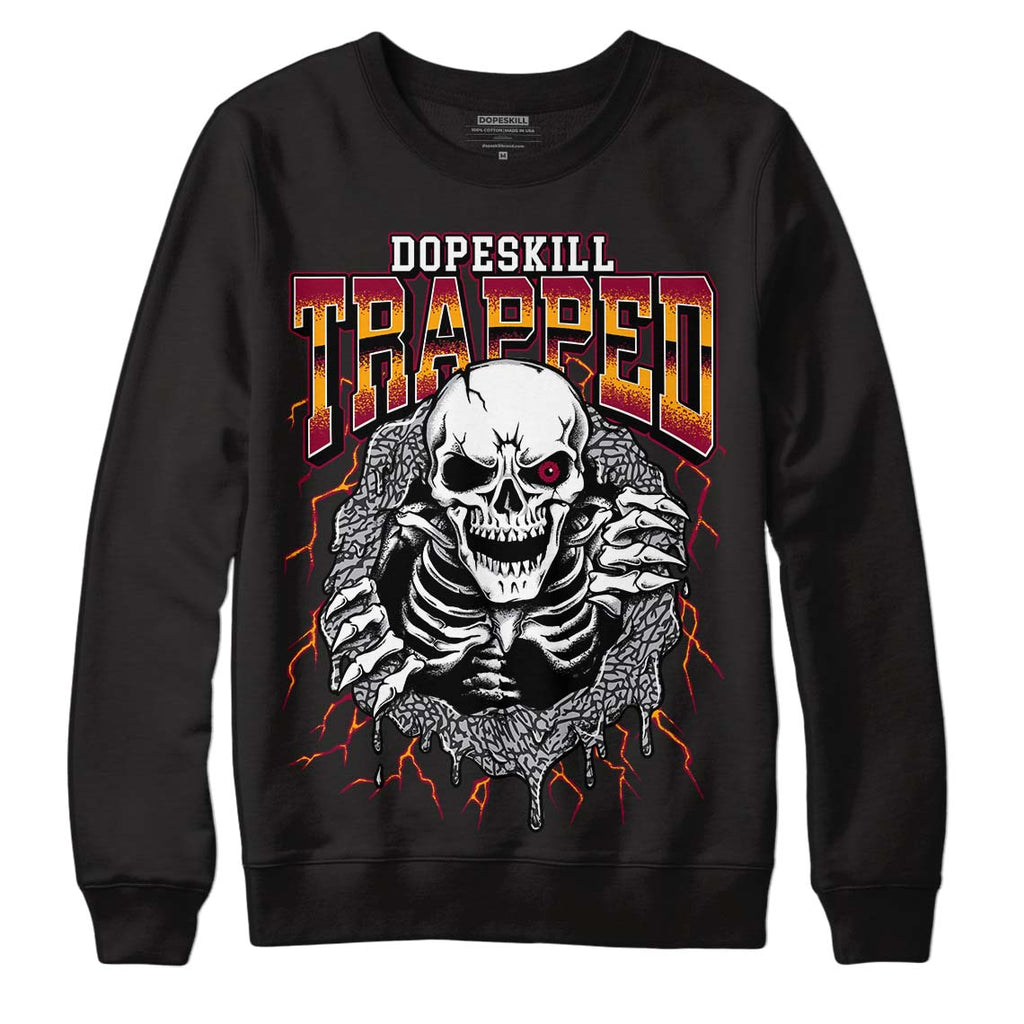 Jordan 3 Cardinal Red DopeSkill Sweatshirt Trapped Halloween Graphic Streetwear - Black