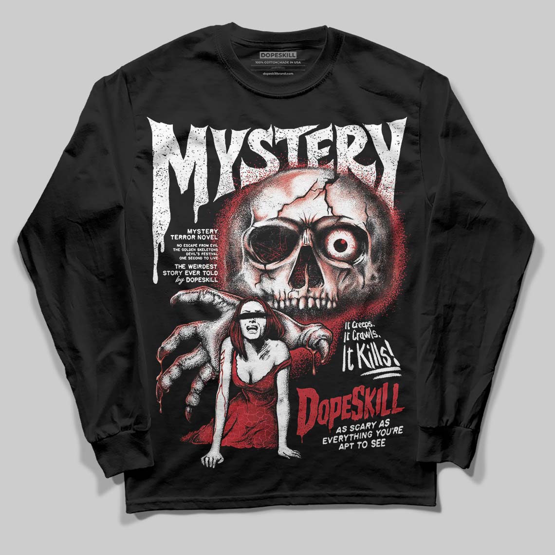 Jordan 1 High OG “Ruby” DopeSkill Long Sleeve T-Shirt Mystery Ghostly Grasp Graphic Streetwear - Black