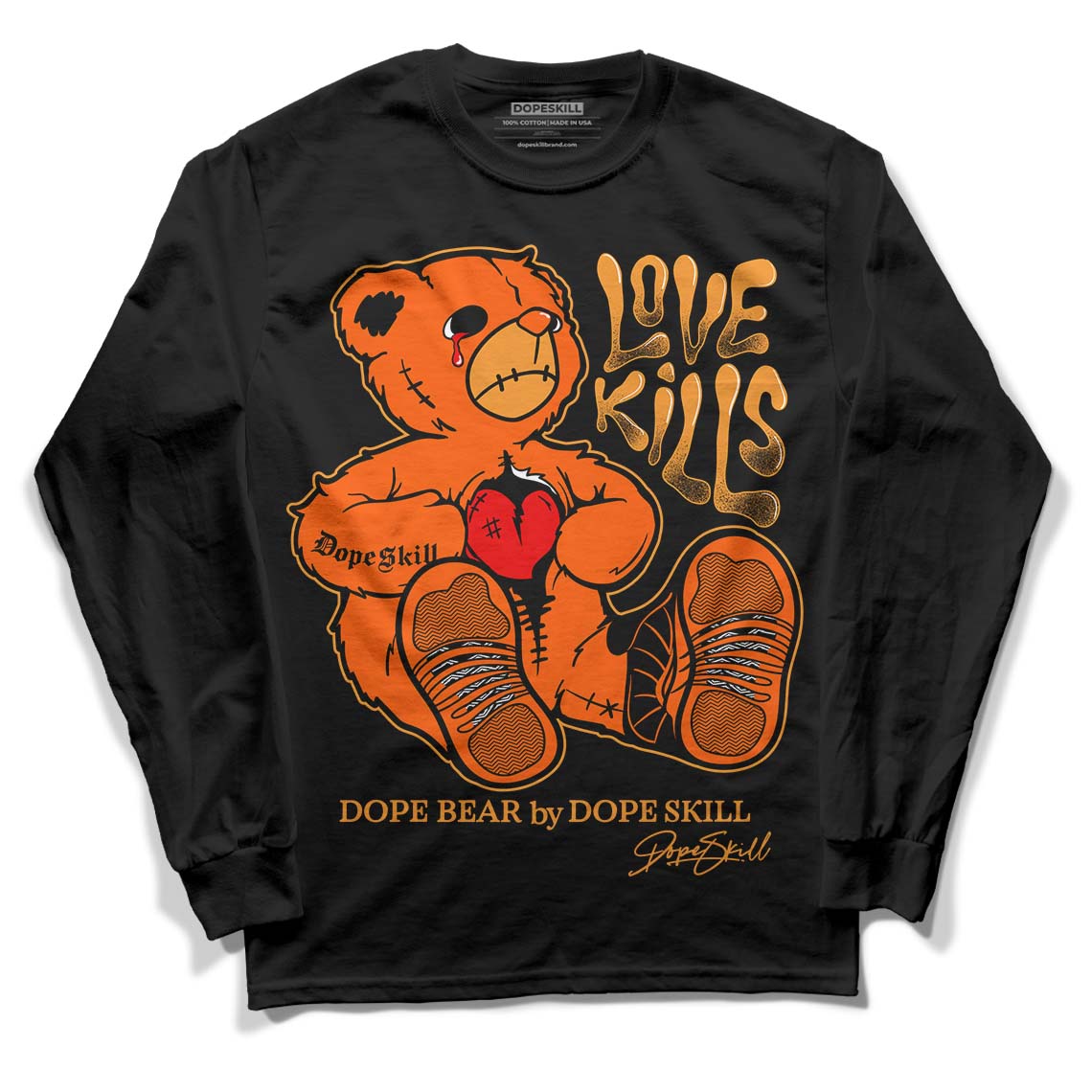 Jordan 12 Retro Brilliant Orange DopeSkill Long Sleeve T-Shirt Love Kills Graphic Streetwear - Black