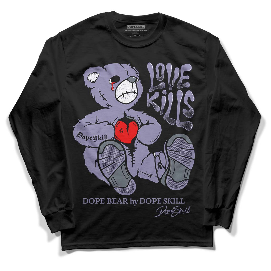 Jordan 5 Retro Low Indigo Haze DopeSkill Long Sleeve T-Shirt Love Kills Graphic Streetwear - Black