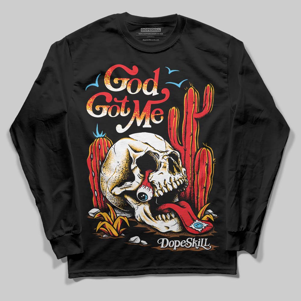 Red Sneakers DopeSkill Long Sleeve T-Shirt God Got Me Graphic Streetwear - Black