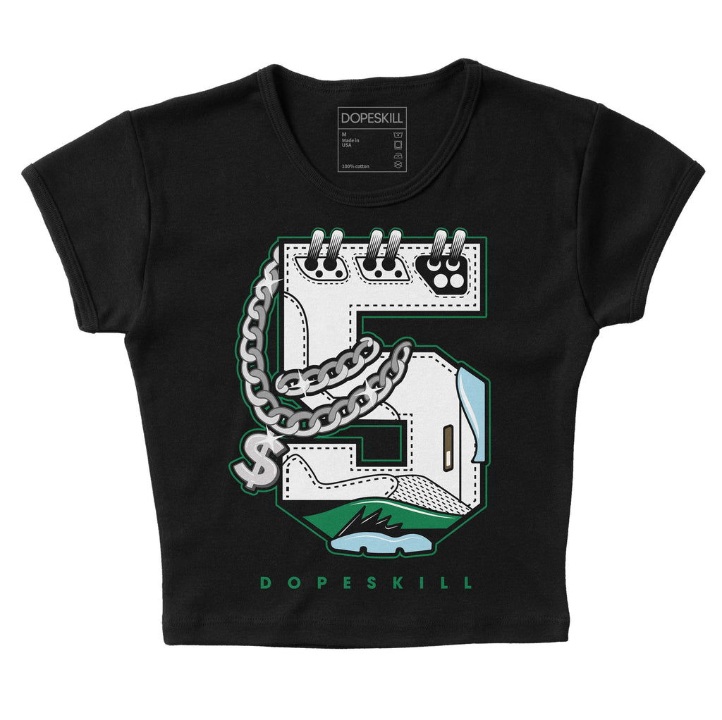 Jordan 5 “Lucky Green” DopeSkill Women's Crop Top No.5 Graphic Streetwear - Black
