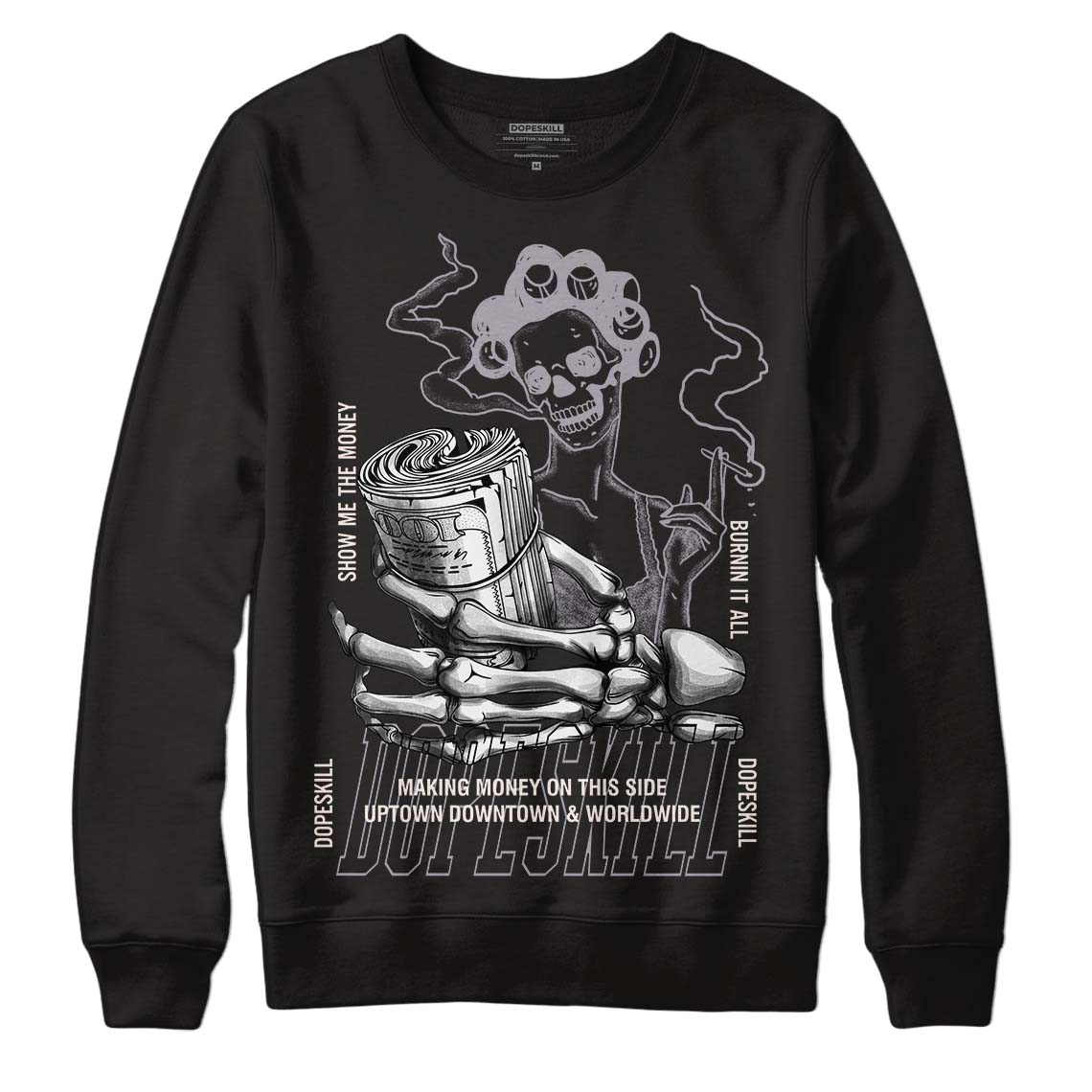 Jordan 2 Cement Grey DopeSkill Sweatshirt Show Me The Money Graphic Streetwear - Black