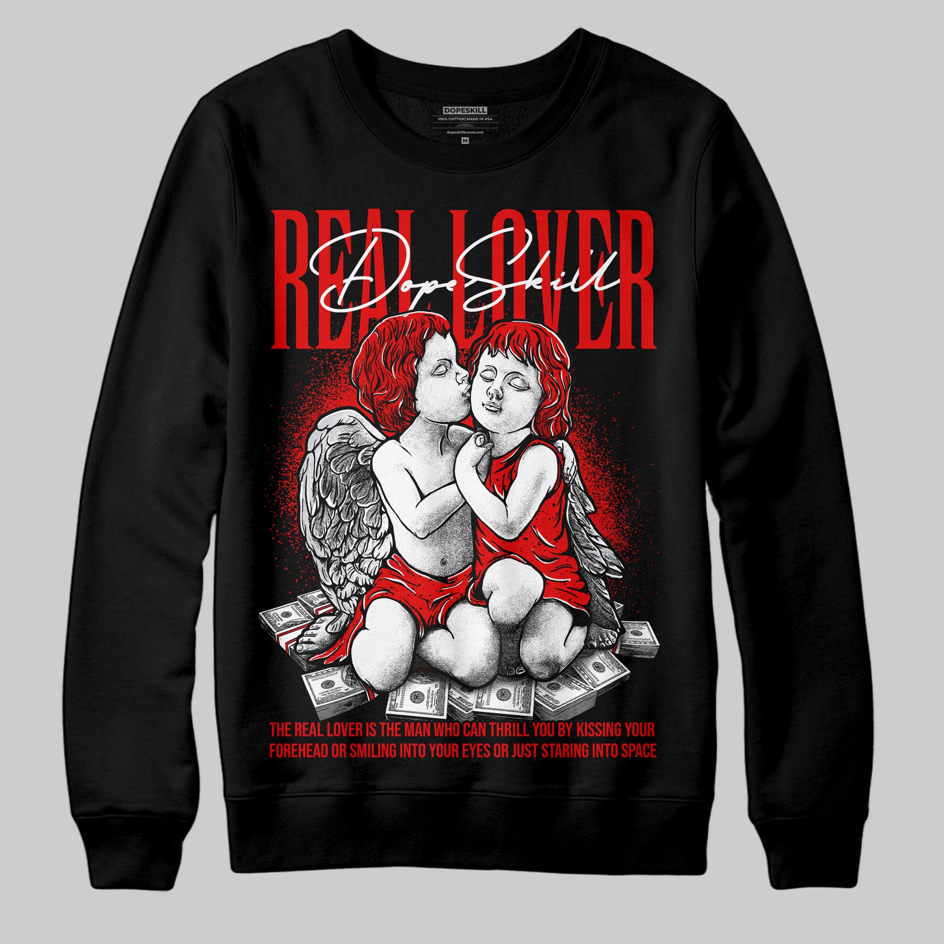 Jordan 4 Retro Red Cement DopeSkill Sweatshirt Real Lover Graphic Streetwear - Black