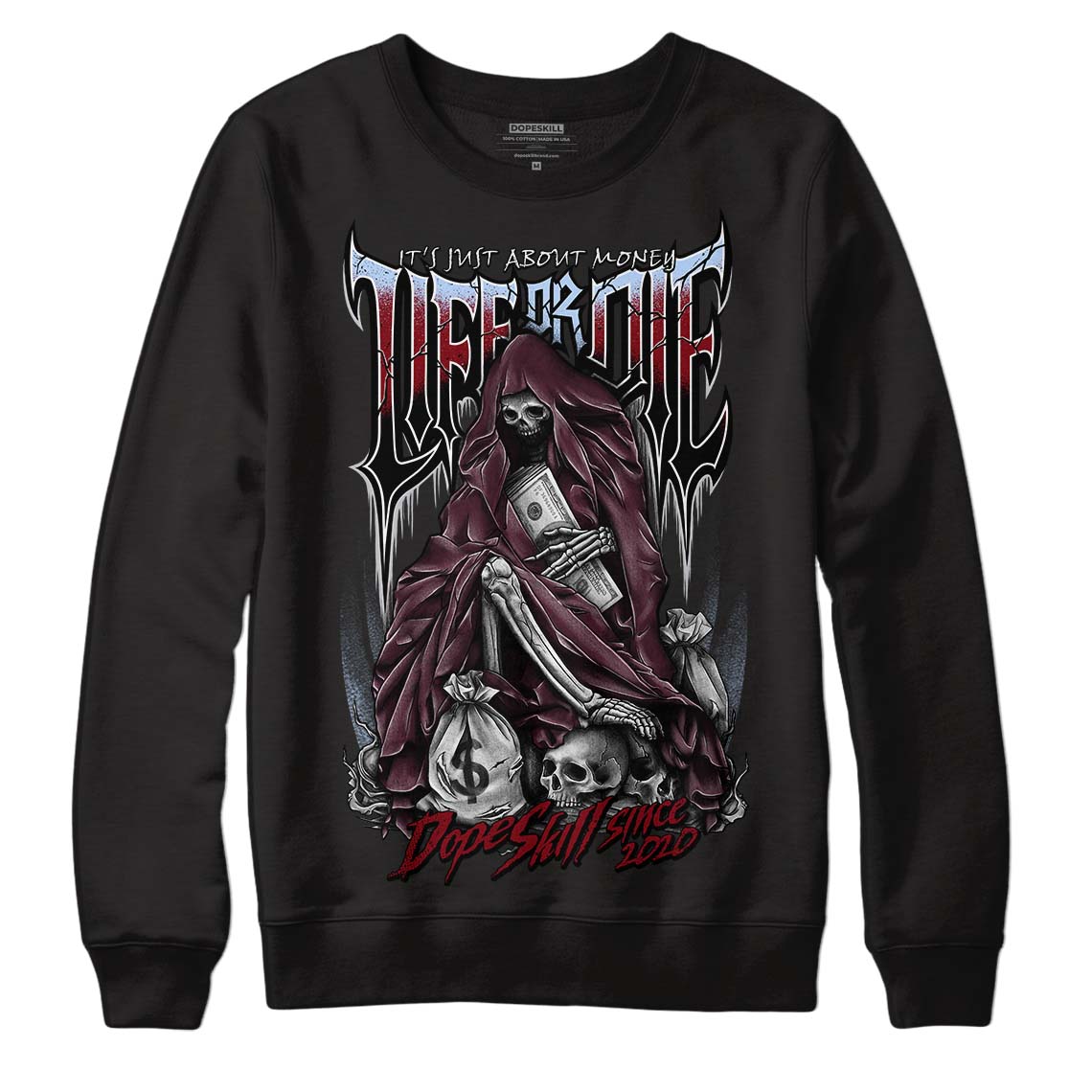 Jordan 5 Retro Burgundy (2023) DopeSkill Sweatshirt Life or Die Graphic Streetwear - Black