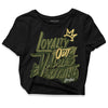 Jordan 4 Retro SE Craft Medium Olive DopeSkill Women's Crop Top LOVE Graphic Streetwear - Black