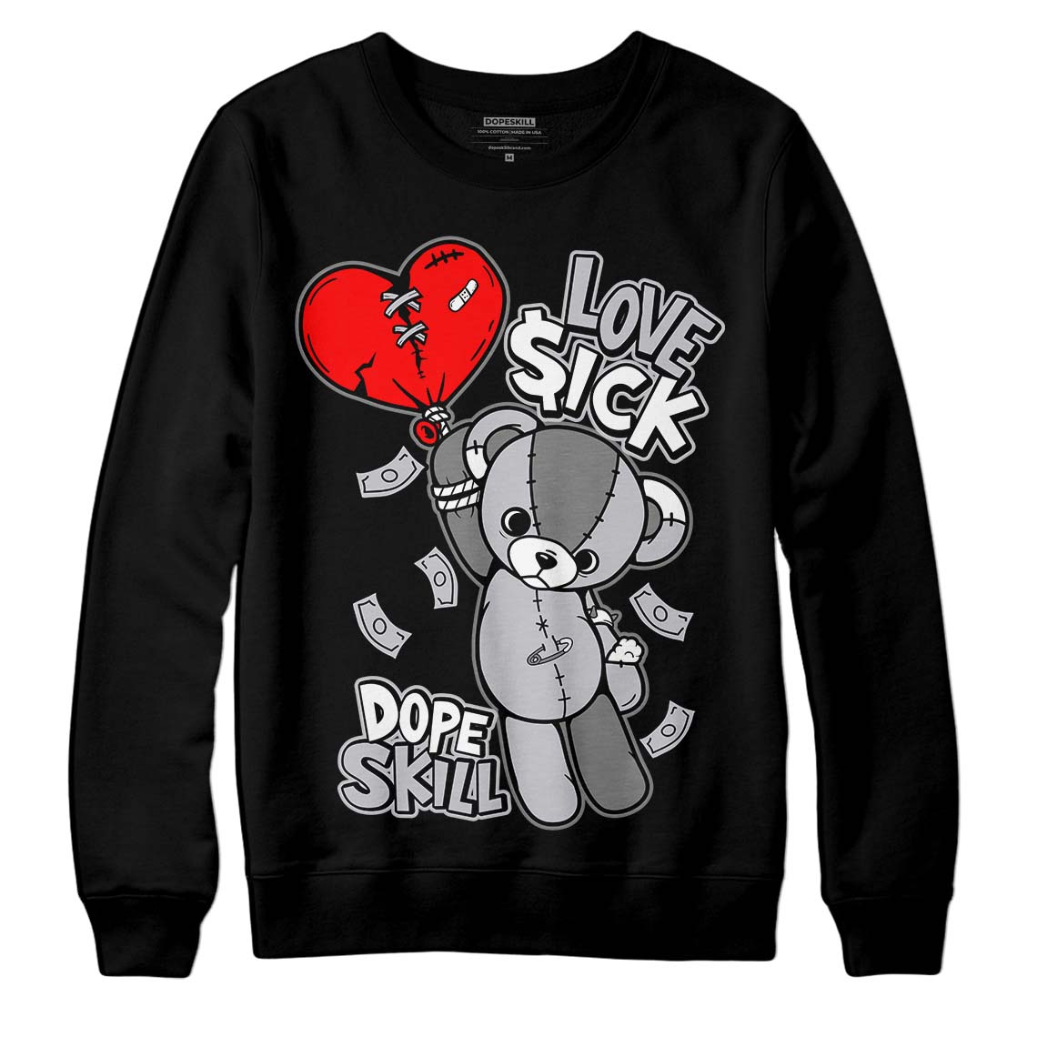 Grey Sneakers DopeSkill Sweatshirt Love Sick Graphic Streetwear - Black