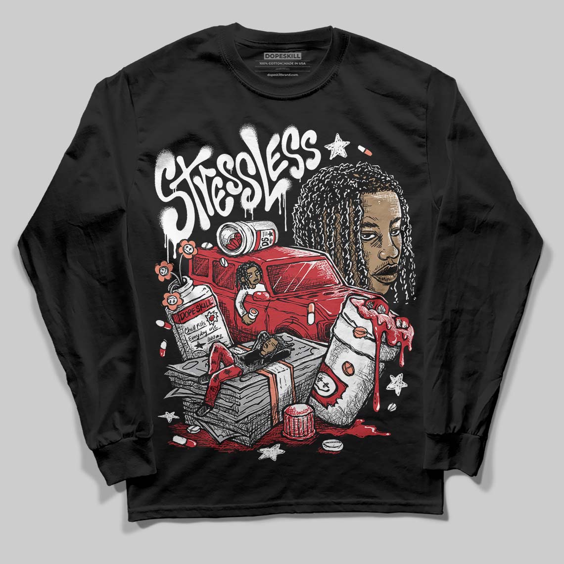 Jordan 1 High OG “Ruby” DopeSkill Long Sleeve T-Shirt Stressless Graphic Streetwear - Black
