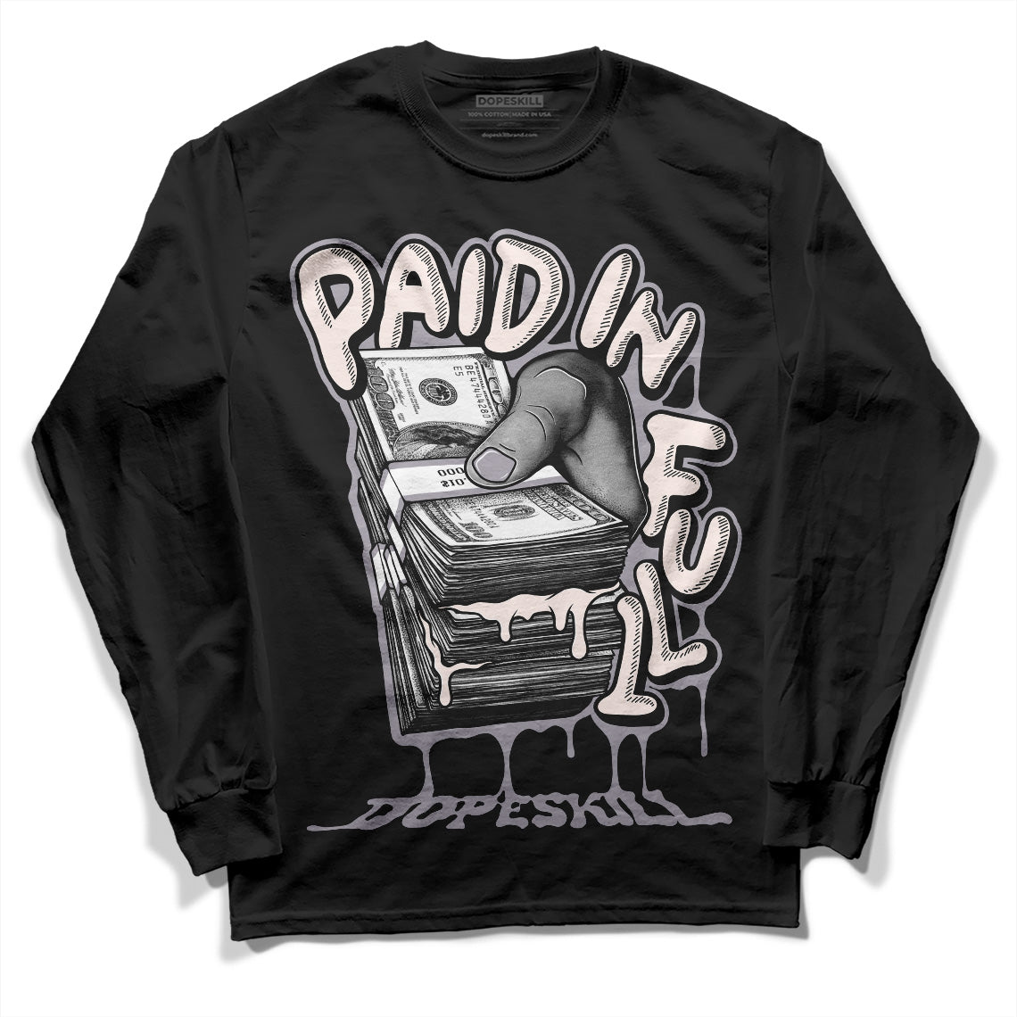 Jordan 2 Cement Grey DopeSkill Long Sleeve T-Shirt Paid In Full Graphic Streetwear - Black 