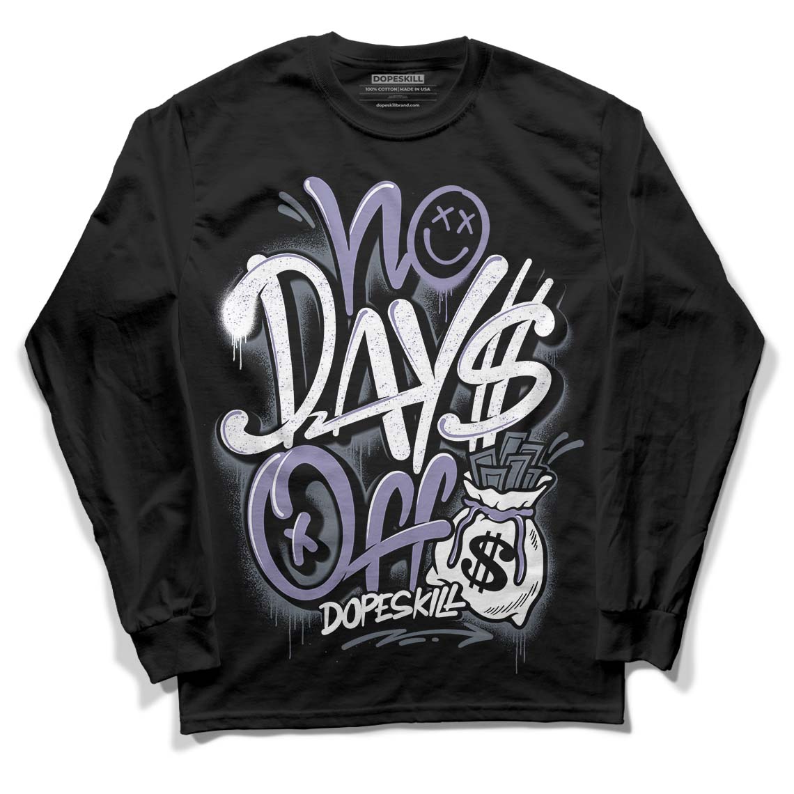 Jordan 5 Retro Low Indigo Haze DopeSkill Long Sleeve T-Shirt No Days Off Graphic Streetwear - Black