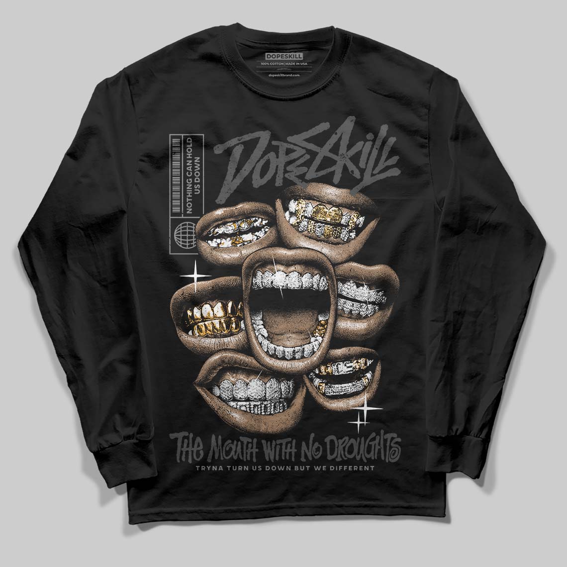 Jordan 4 “Black Cat” (2025) DopeSkill Long Sleeve T-Shirt The Mouth With No Droughts Graphic Streetwear - Black