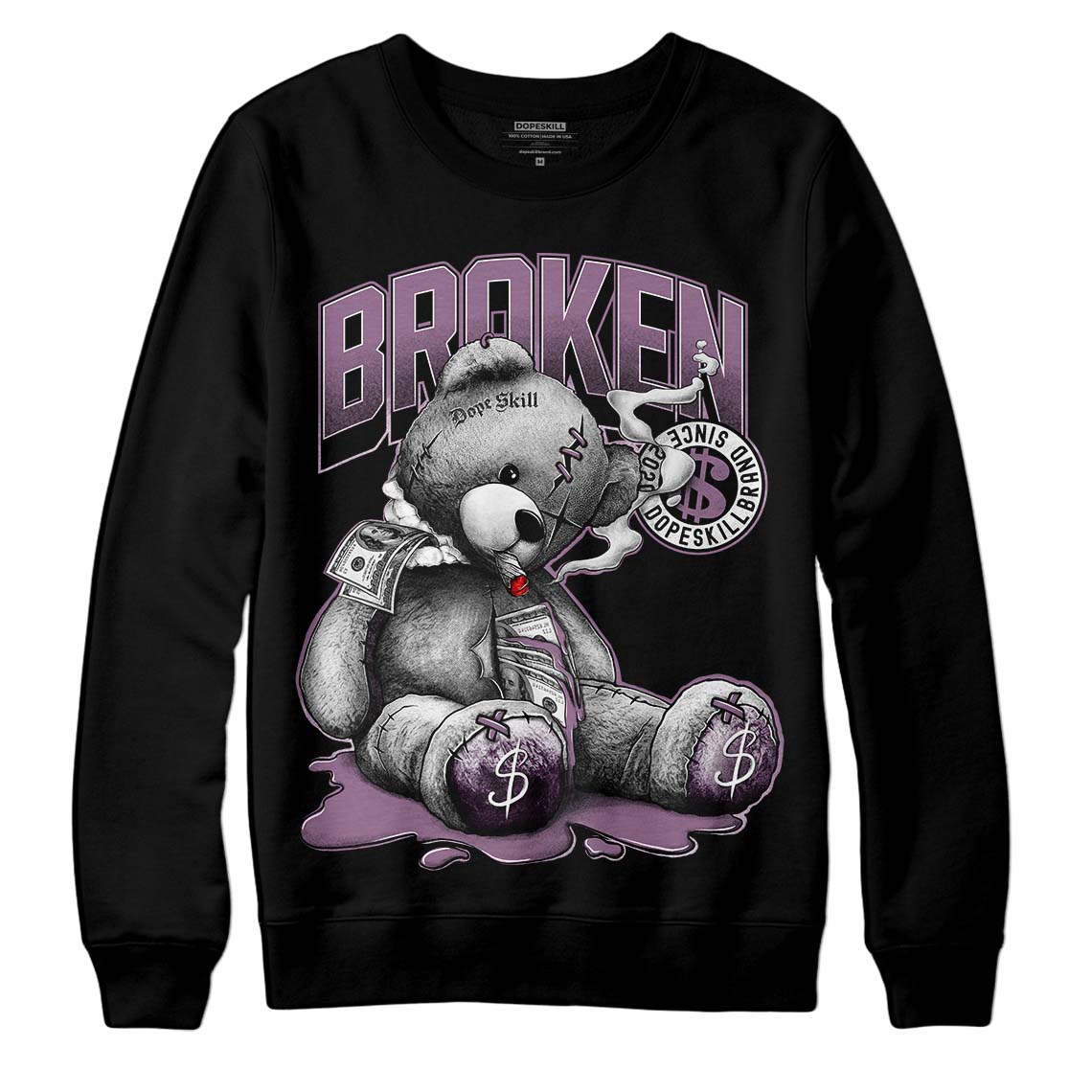 Jordan 2 “Mauve/Off-Noir” DopeSkill Sweatshirt Sick Bear Graphic Streetwear - Black 