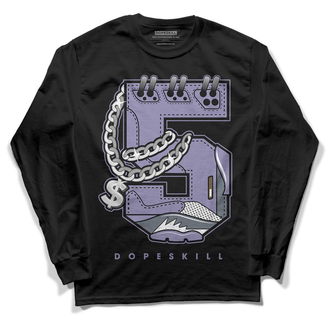 Jordan 5 Retro Low Indigo Haze DopeSkill Long Sleeve T-Shirt No.5 Graphic Streetwear - Black