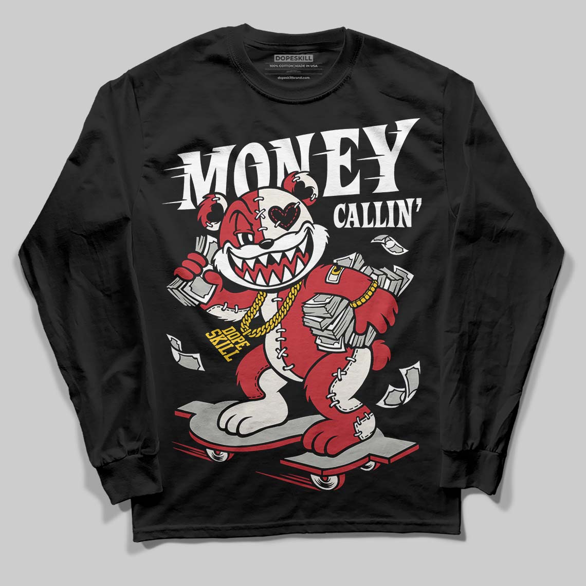 Jordan 4 “Flight Club” DopeSkill Long Sleeve T-Shirt Money Callin' Graphic Streetwear - Black