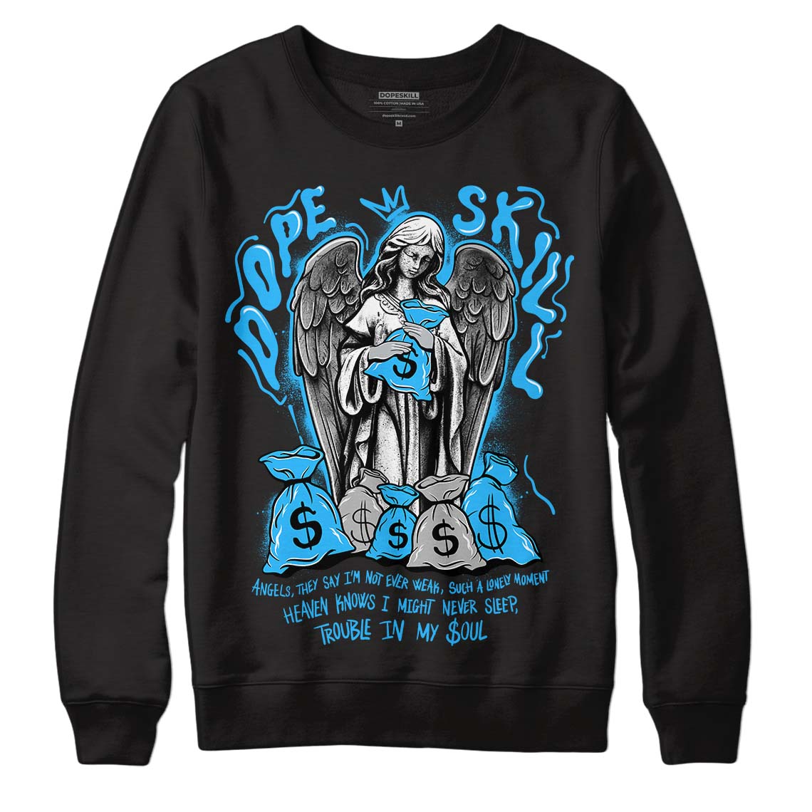 Jordan 2 Low "University Blue" DopeSkill Sweatshirt Angels Graphic Streetwear - Black