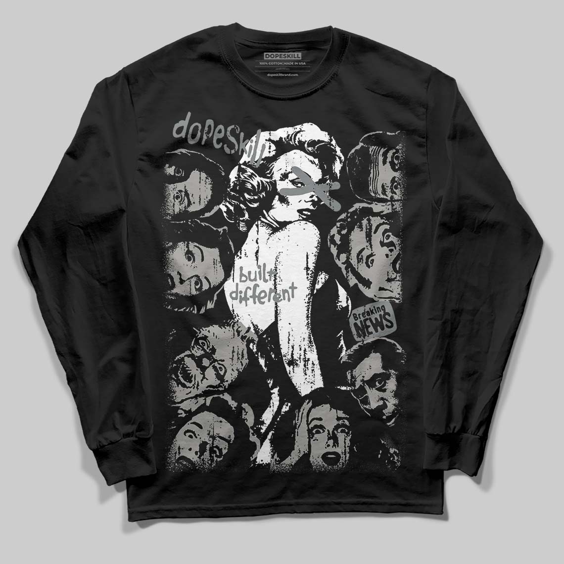 Jordan 9 Cool Grey DopeSkill Long Sleeve T-Shirt Built Different Graphic Streetwear - Black