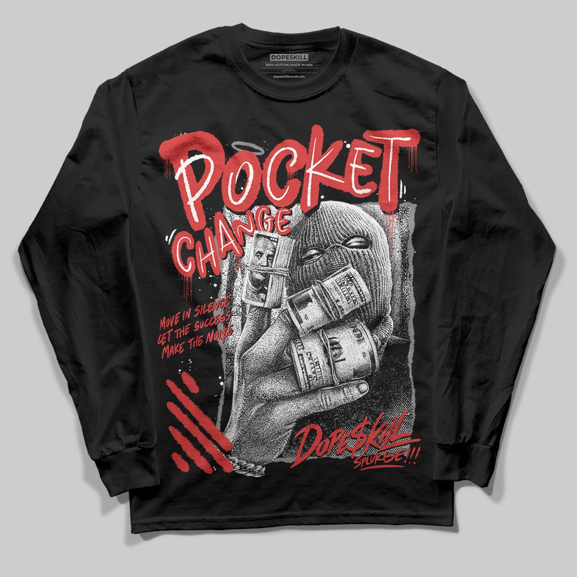Jordan 6 “Reverse Infrared” DopeSkill Long Sleeve T-Shirt Pocket Change Graphic Streetwear - Black