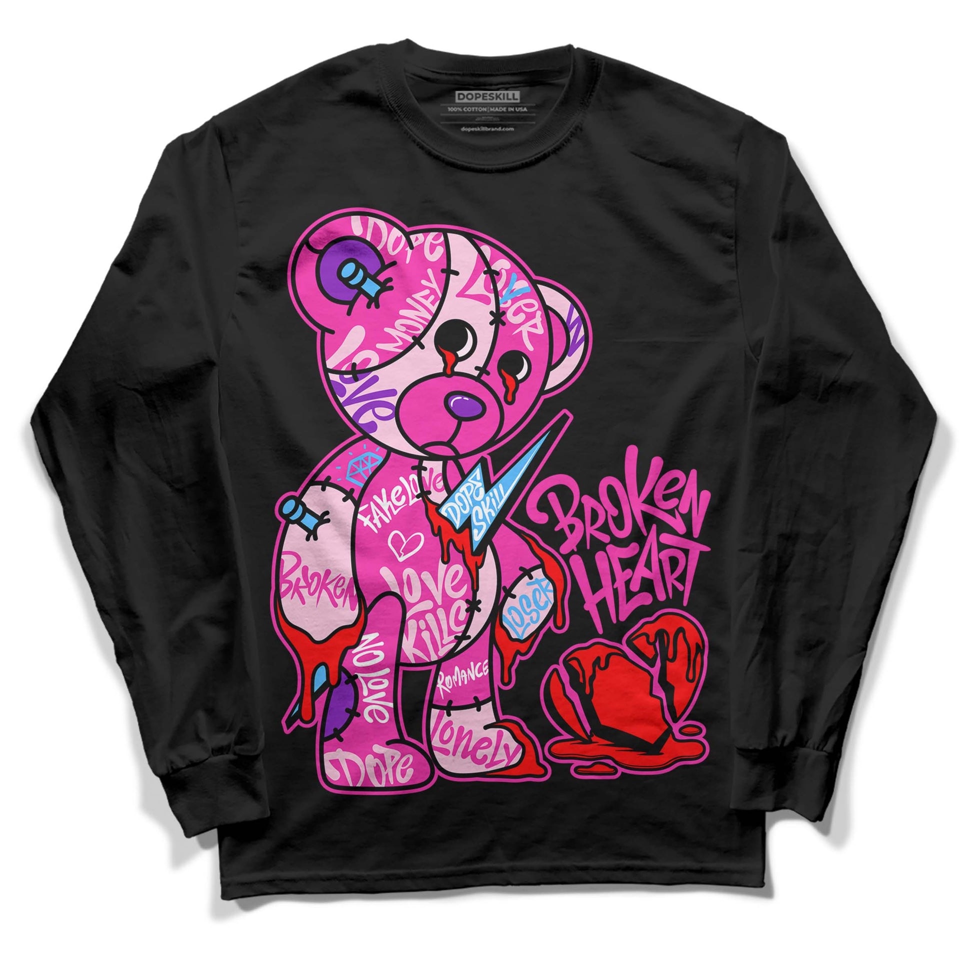 Pink Sneakers DopeSkill Long Sleeve T-Shirt Broken Heart Graphic Streetwear - Black