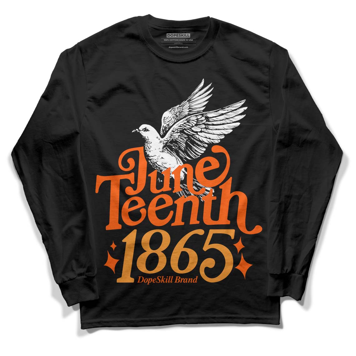 Jordan 12 Retro Brilliant Orange DopeSkill Long Sleeve T-Shirt Juneteenth 1865 Graphic Streetwear - Black