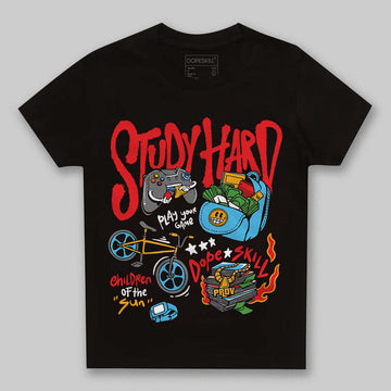Red Sneakers DopeSkill Toddler Kids T-shirt Study Hard Graphic Streetwear - black