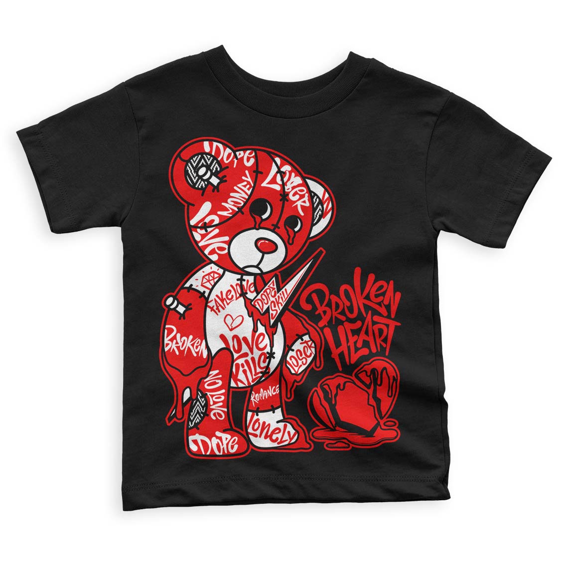 Jordan 12 “Cherry” DopeSkill Toddler Kids T-shirt Broken Heart Graphic Streetwear - Black 