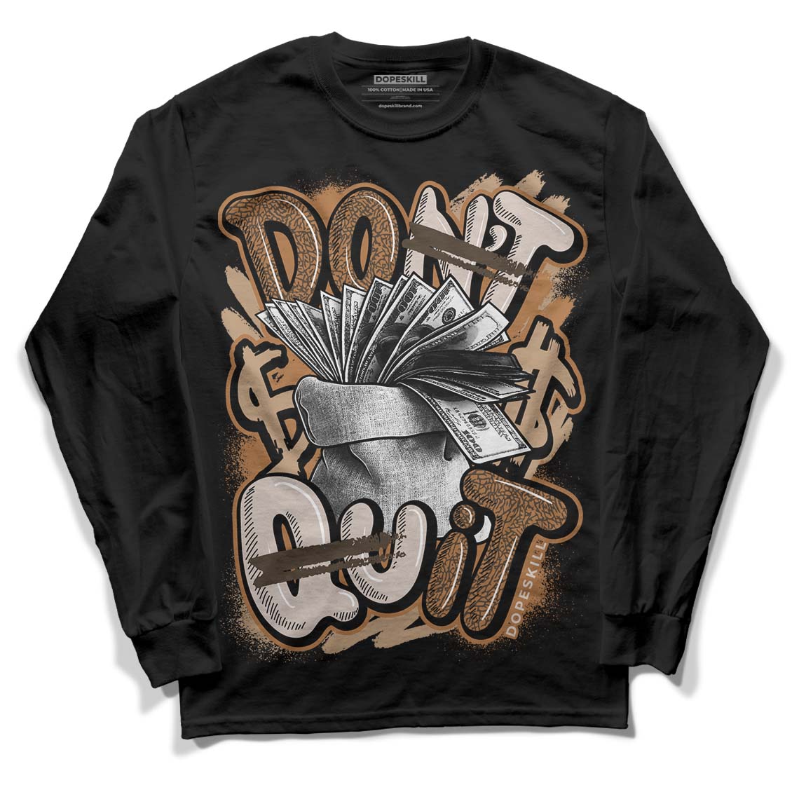 Jordan 3 Retro Palomino DopeSkill Long Sleeve T-Shirt Don't Quit Graphic Streetwear - Black