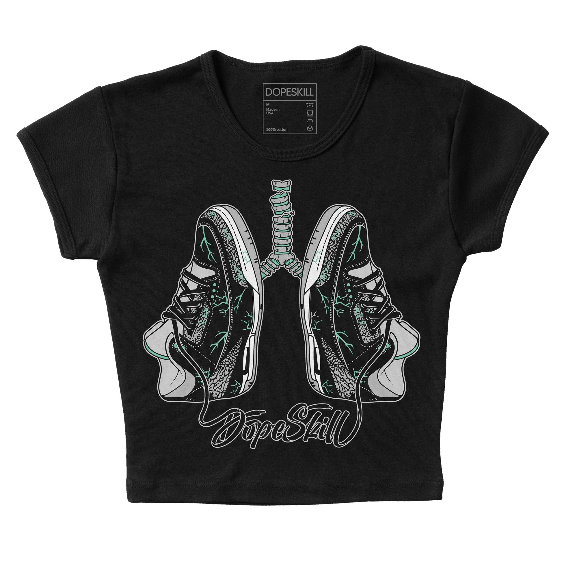 Jordan 3 "Green Glow" DopeSkill Women's Crop Top Breathe Graphic Streetwear - Black