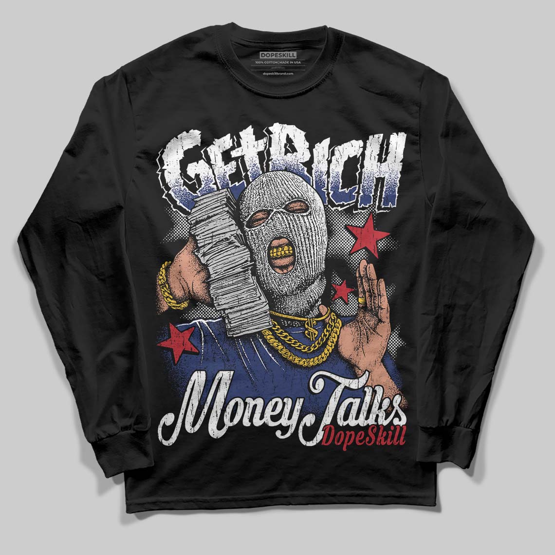 Jordan 1 High OG Rare Air "Deep Royal Blue" DopeSkill Long Sleeve T-Shirt Get Rich Graphic Streetwear - Black