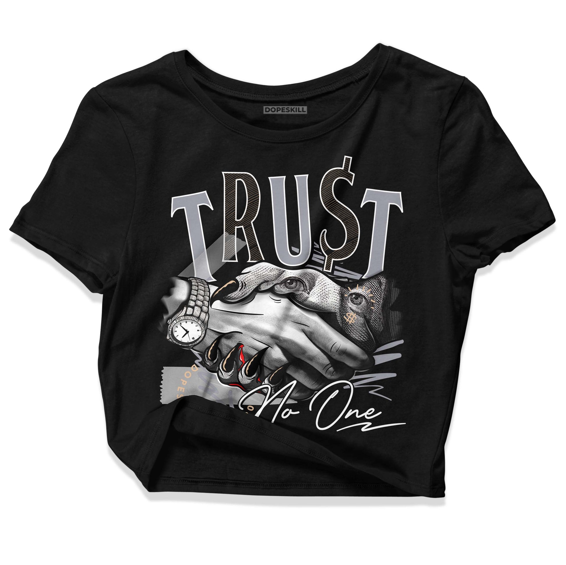 Jordan 4 Retro Frozen Moments DopeSkill Women's Crop Top Trust No One Graphic Streetwear - Black 