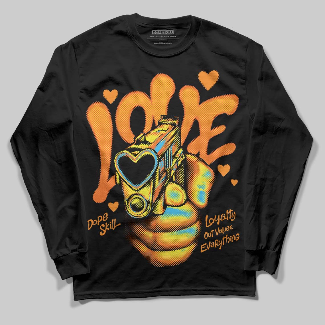 Orange, Black and White Sneakers DopeSkill Long Sleeve T-Shirt Love Shot Graphic Streetwear - black
