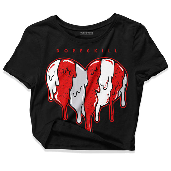 Jordan 4 Retro Red Cement DopeSkill Women's Crop Top Slime Drip Heart Graphic Streetwear - Black