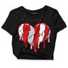 Jordan 4 Retro Red Cement DopeSkill Women's Crop Top Slime Drip Heart Graphic Streetwear - Black