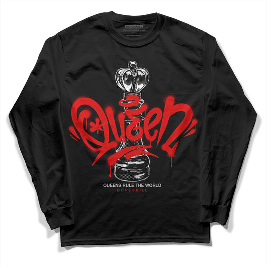 Jordan 4 Retro Red Cement DopeSkill Long Sleeve T-Shirt Queen Chess Graphic Streetwear - Black