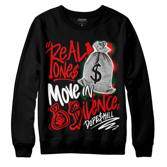 Jordan 2 White Fire Red DopeSkill Sweatshirt Real Ones Move In Silence Graphic Streetwear - Black