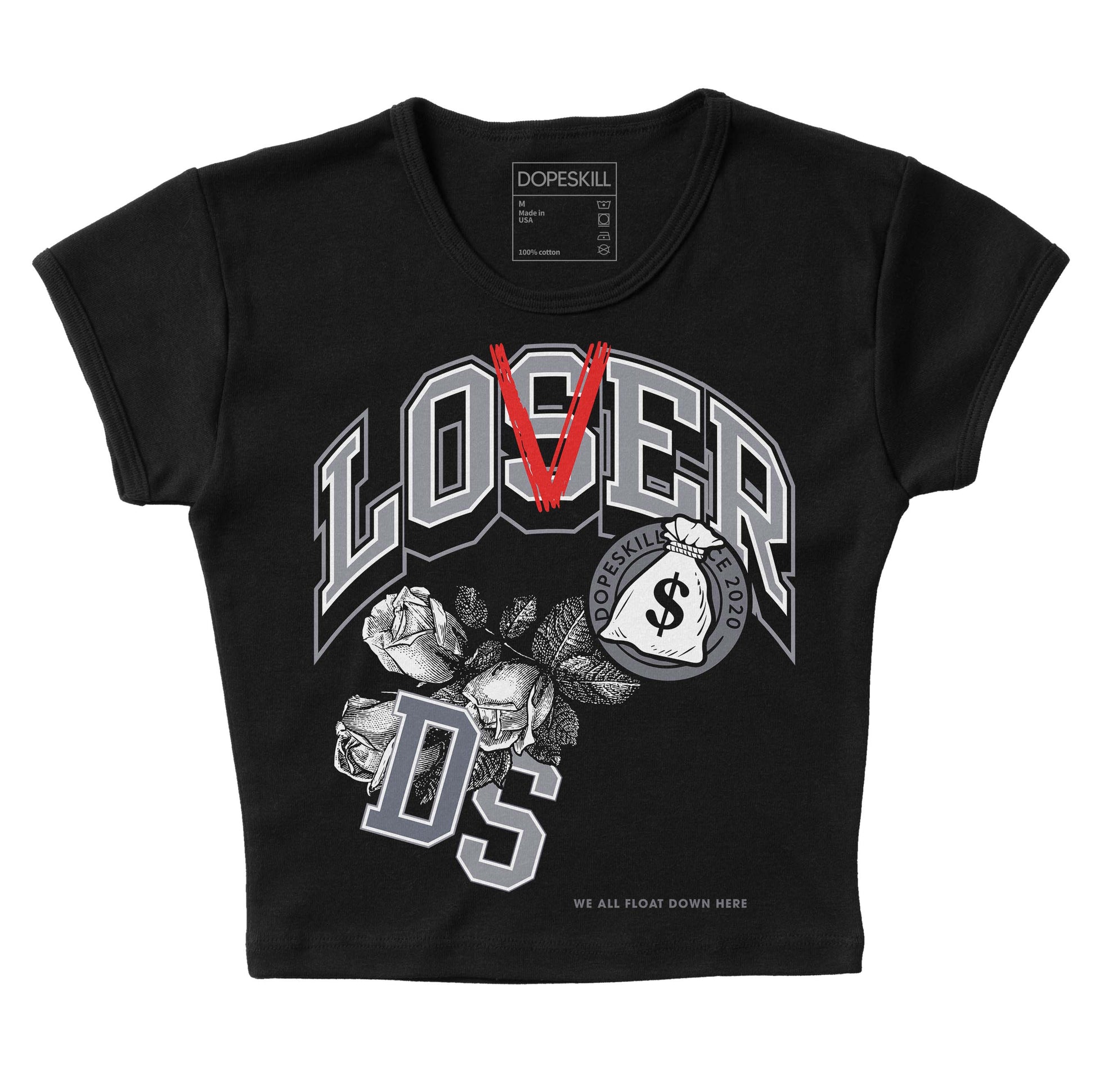 Jordan 14 Retro 'Stealth' DopeSkill Women's Crop Top Loser Lover Graphic Streetwear - Black