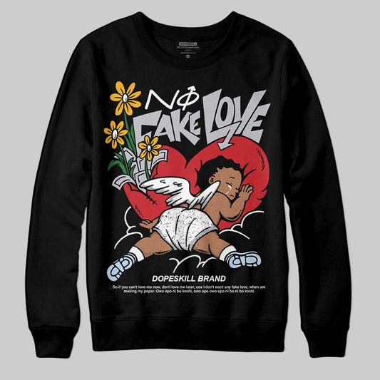 Jordan 5 Retro OG Black Metallic Reimagined DopeSkill Sweatshirt No Fake Love Graphic Streetwear - black