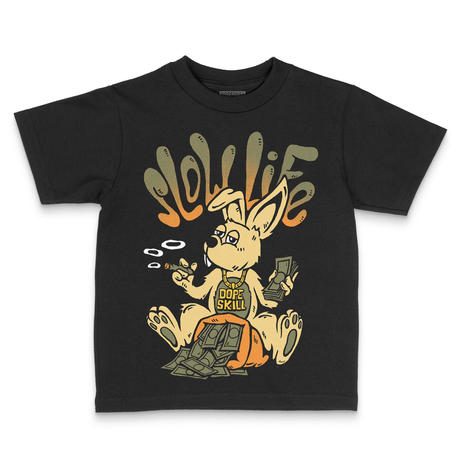 Olive Sneakers DopeSkill Toddler Kids T-shirt Slow Life Graphic Streetwear - black