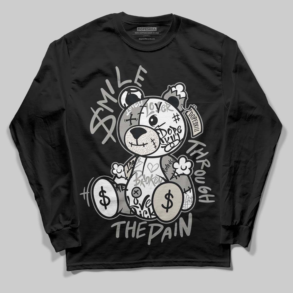 Jordan 3 Retro Pure Money DopeSkill Long Sleeve T-Shirt Smile Through The Pain Graphic Streetwear - Black