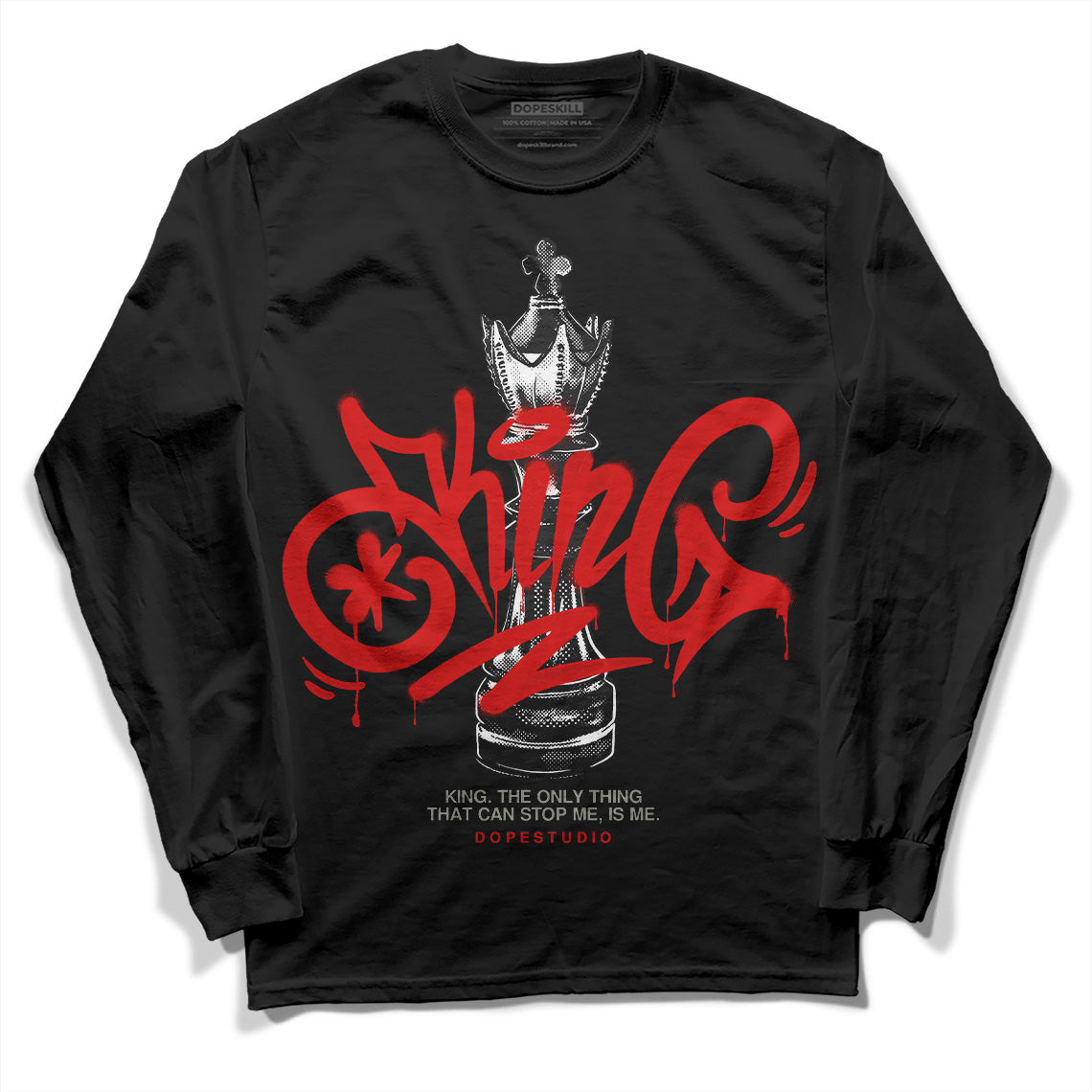 Jordan 3 Fire Red DopeSkill Long Sleeve T-Shirt King Chess Graphic Streetwear - Black