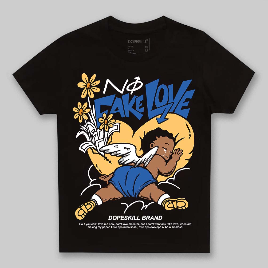 Travis Scott x Air Jordan 1 Low OG “Canary” DopeSkill Toddler Kids T-shirt No Fake Love Graphic Streetwear - Black