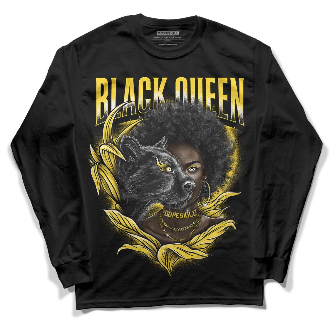 Jordan 4 Tour Yellow Thunder DopeSkill Long Sleeve T-Shirt New Black Queen Graphic Streetwear - Black