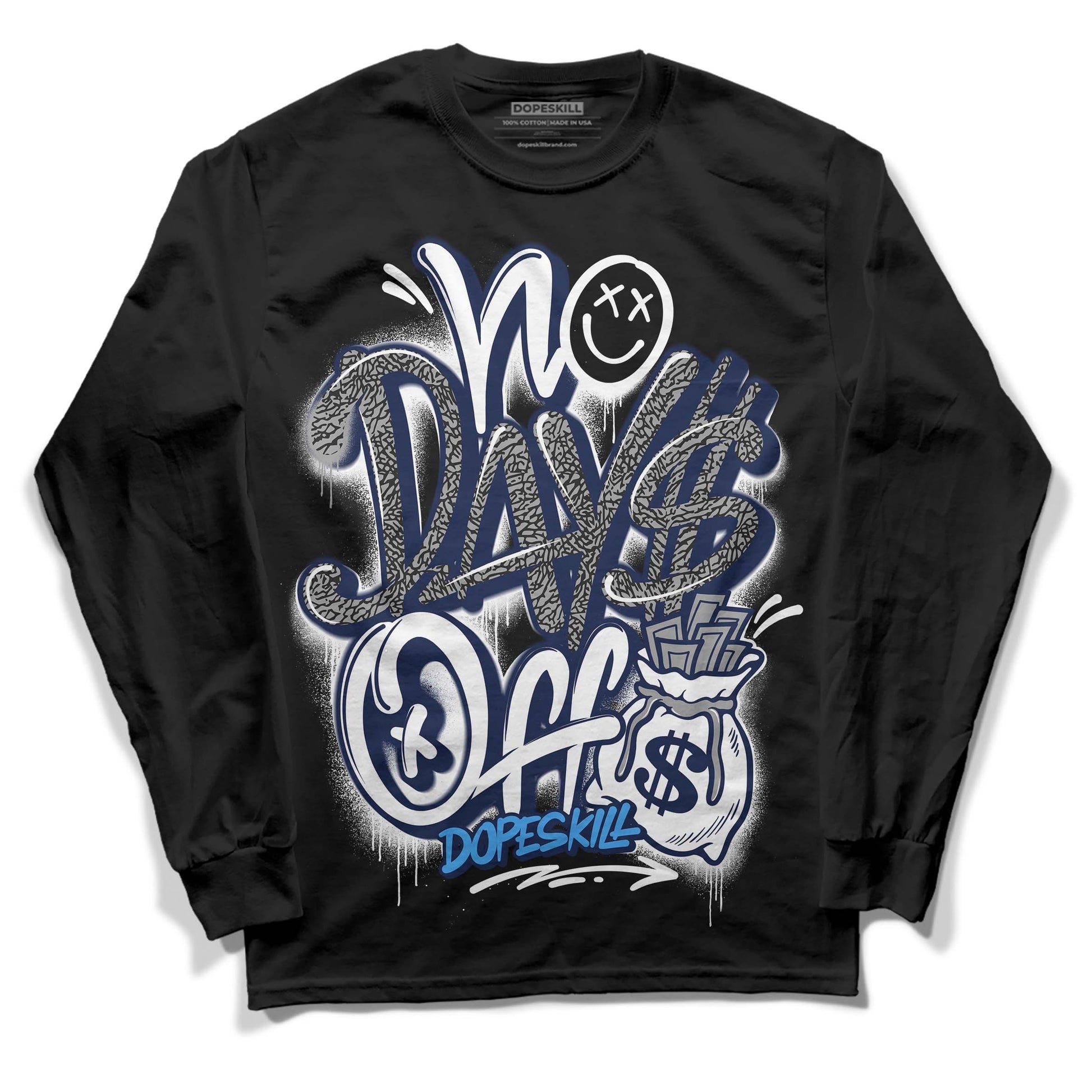 Jordan 3 "Midnight Navy" DopeSkill Long Sleeve T-Shirt No Days Off Graphic Streetwear - Black