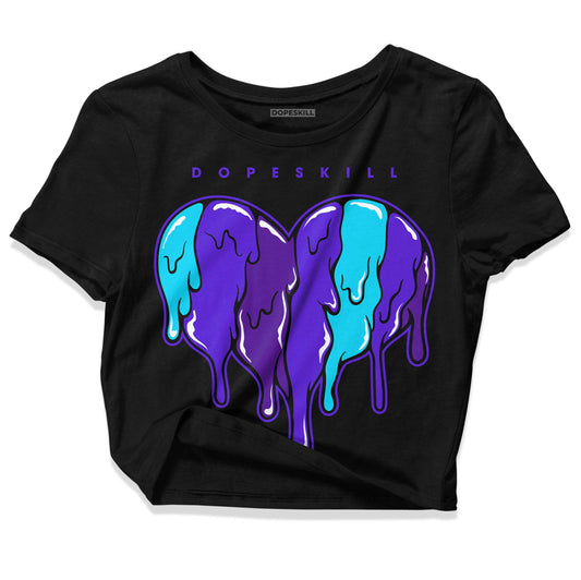 Jordan 6 "Aqua" DopeSkill Women's Crop Top Slime Drip Heart Graphic Streetwear - Black 