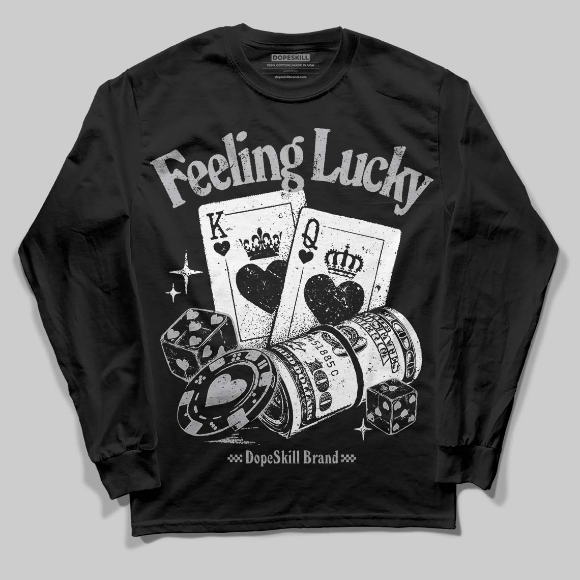 Jordan 4 OG “White Cement” DopeSkill Long Sleeve T-Shirt Feeling Lucky Graphic Streetwear - Black