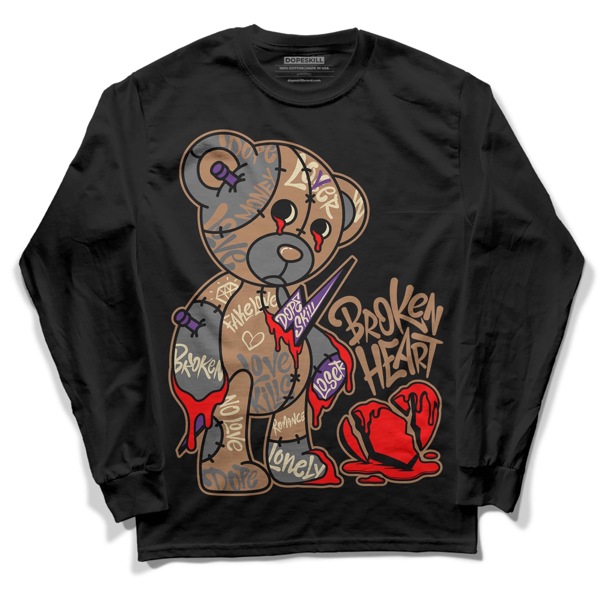 Jordan 6 WMNS Gore-Tex Brown Kelp DopeSkill Long Sleeve T-Shirt Broken Heart Graphic Streetwear - Black